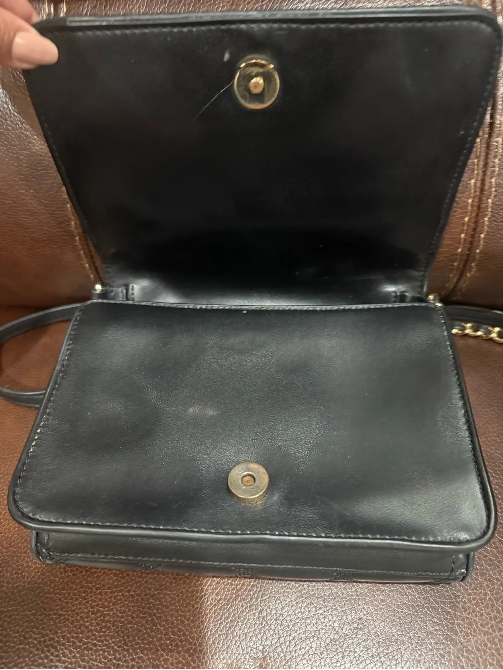 Tory Burch Black Quilted Leather Crossbody with Logo Detail